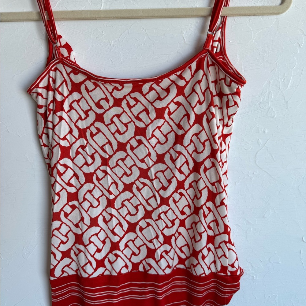Trina Turk Orange and White Geometric Camisole, Small